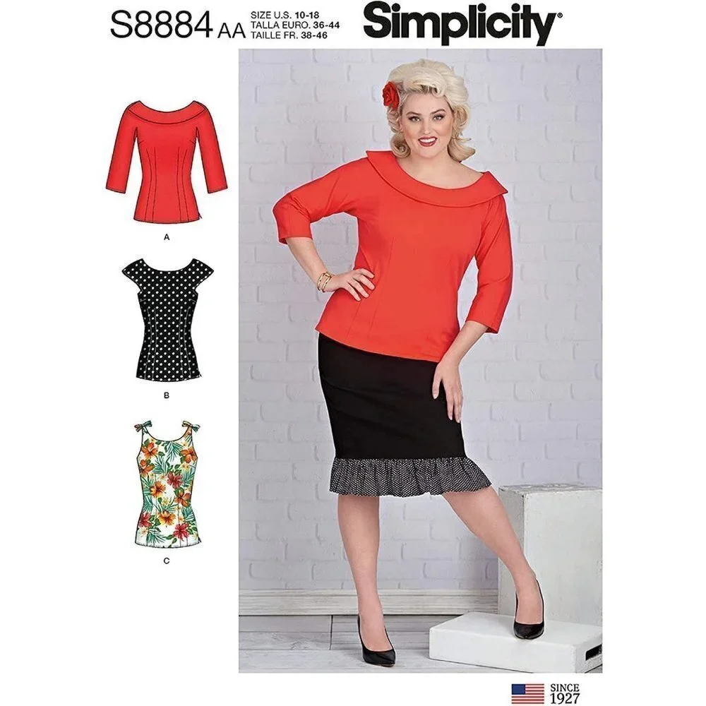 Simplicity Sewing Pattern S8884 R10134 Tops Womens Size‎ 20-28